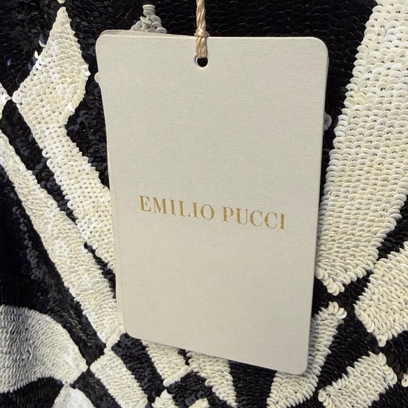 NWT EMILIO PUCCI SILK MINI DRESS WITH BLACK AND WHITE SEQUIN GEOMETRIC ORNAMENT - Picture 10 of 10